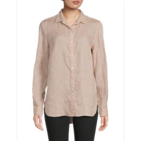 J. McLaughlin Tan Light Brown Britt Linen Shirt M Button Up Minimalist Lagenlook - Picture 1 of 9
